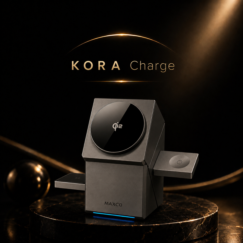 KORA Charge —
Estación de Carga Qi2 3 en 1