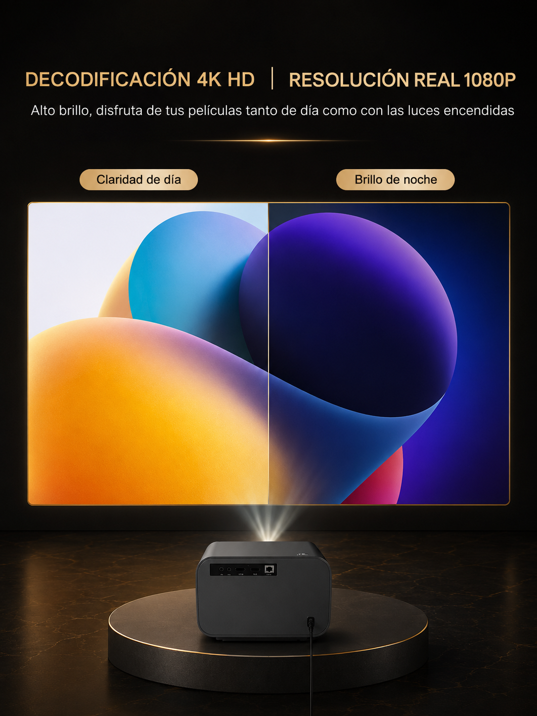 KORA Cinema —
Proyector Inteligente Full HD 1080p, Wi-Fi 6