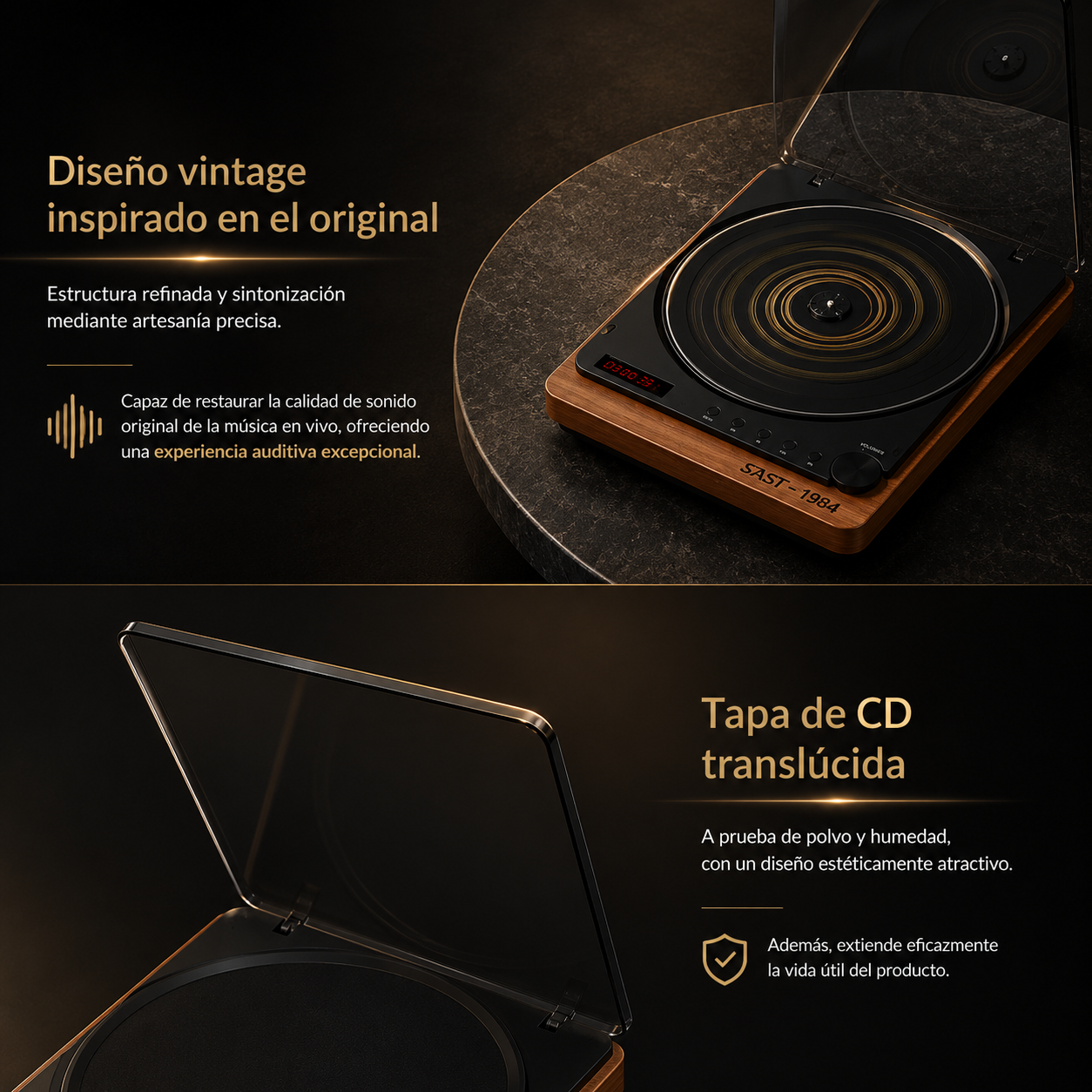 KORA Vinyl —
Reproductor CD Retro Multifunción