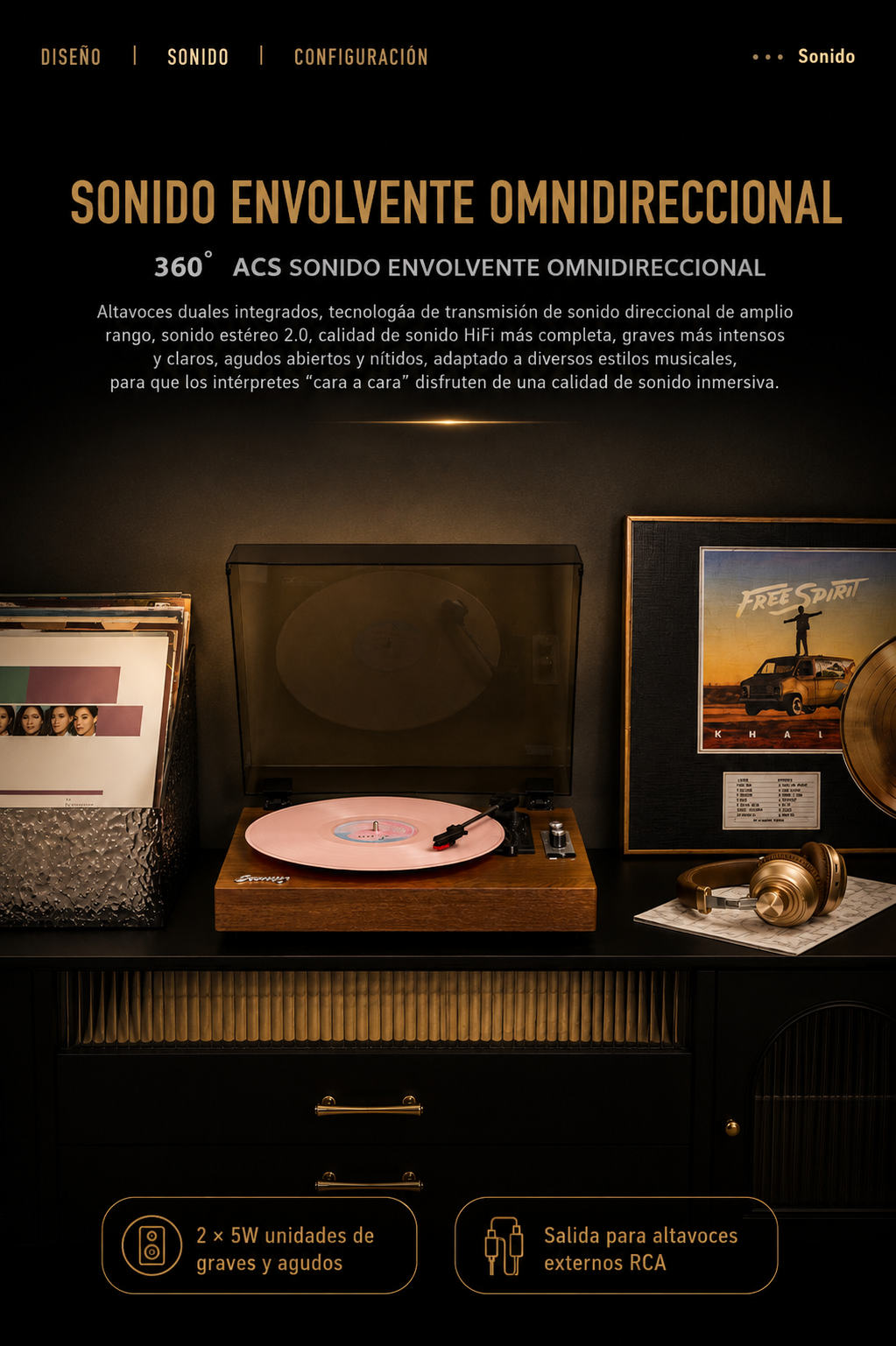 KORA Groove — 
Tocadiscos Bluetooth de Madera Premium