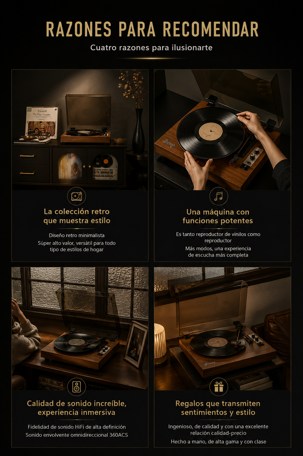 KORA Groove — 
Tocadiscos Bluetooth de Madera Premium