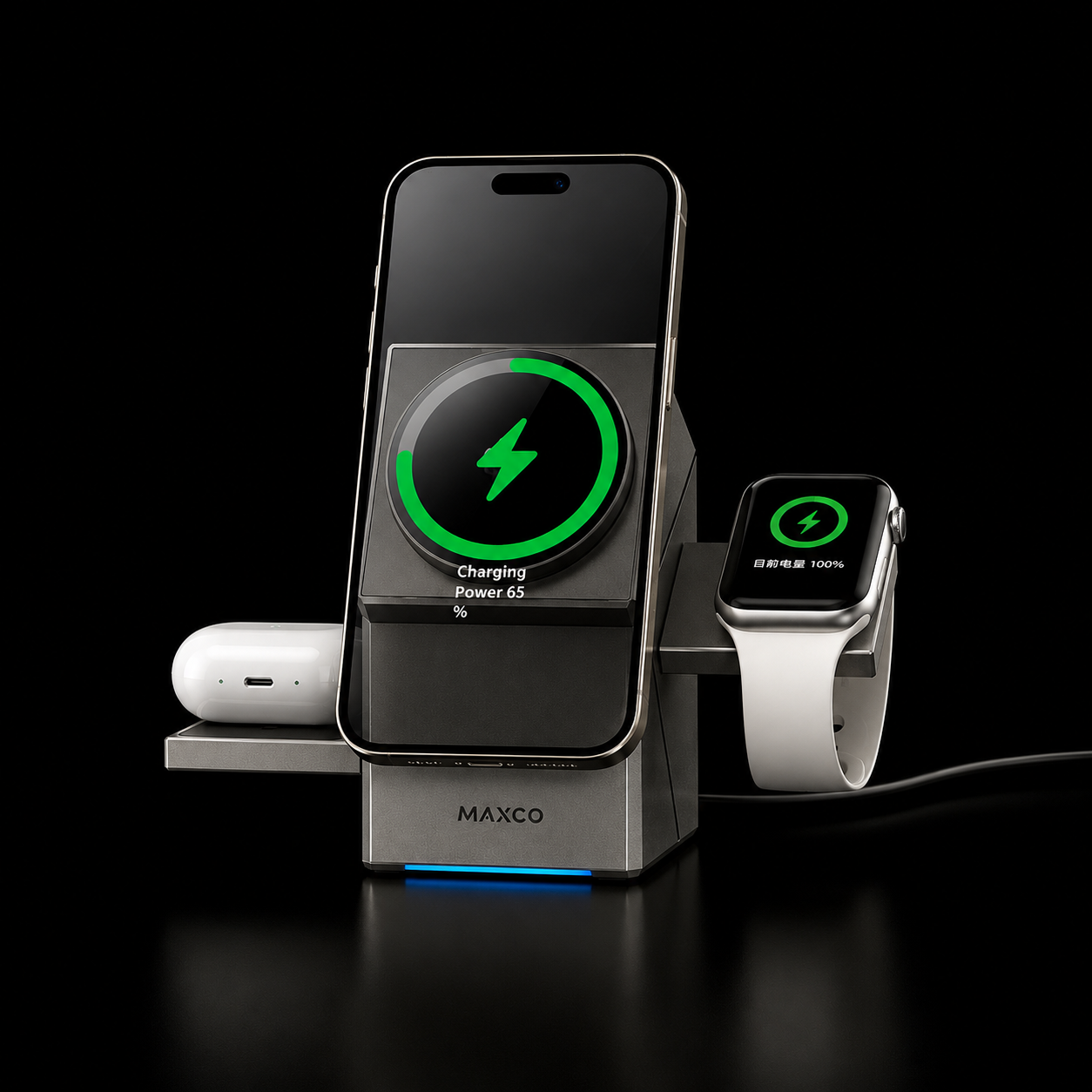 KORA Charge —
Estación de Carga Qi2 3 en 1