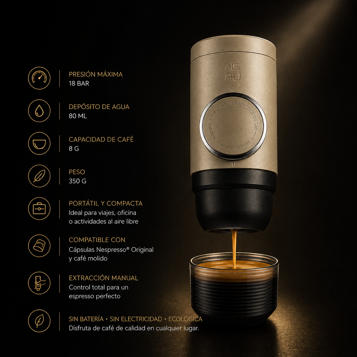 KORA Brew —
Cafetera Espresso Portátil
