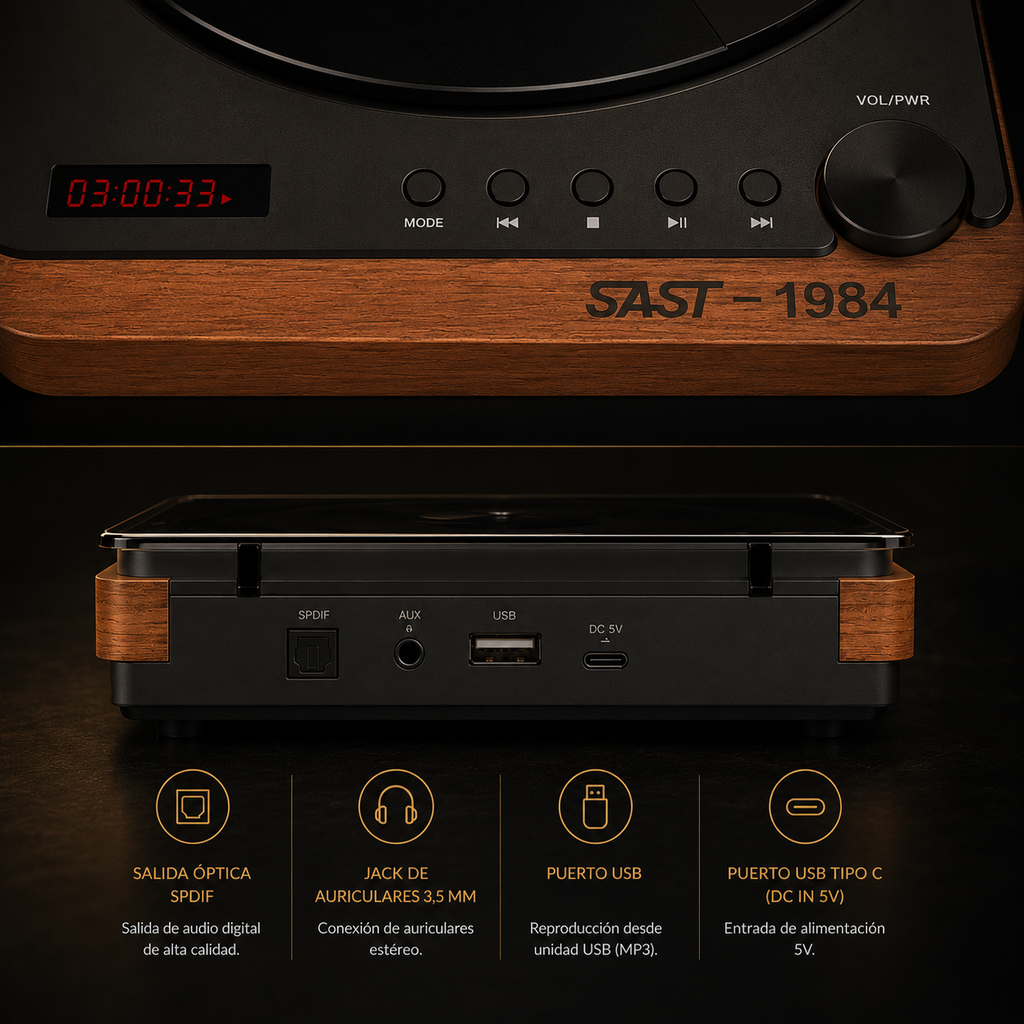 KORA Vinyl —
Reproductor CD Retro Multifunción