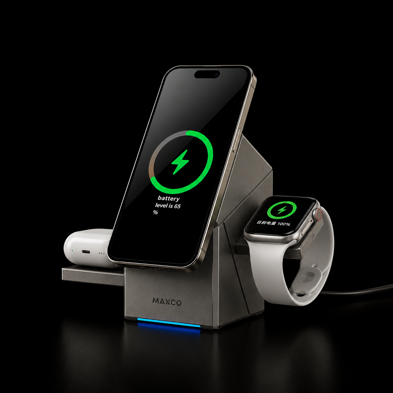 KORA Charge —
Estación de Carga Qi2 3 en 1