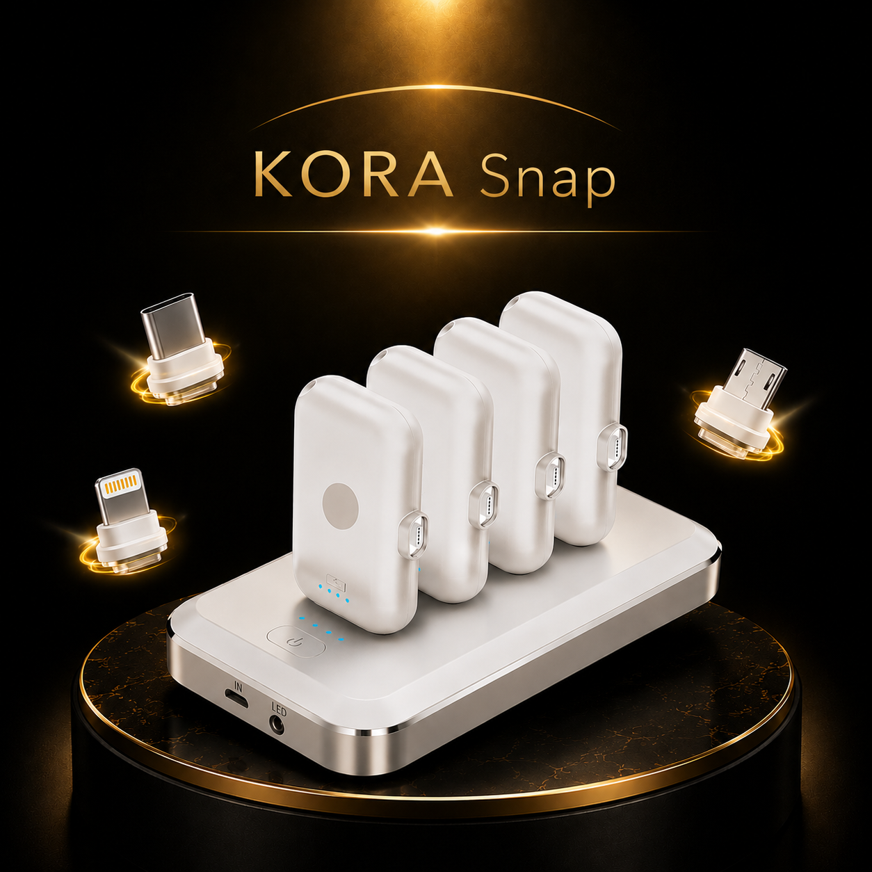 KORA Snap —
Estación de Carga Magnética