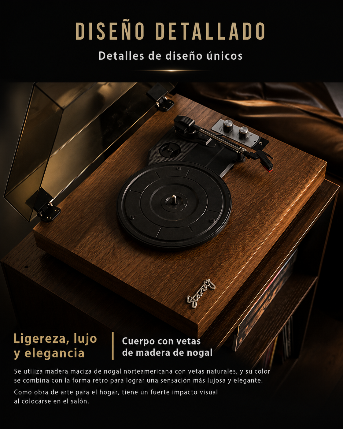 KORA Groove — 
Tocadiscos Bluetooth de Madera Premium