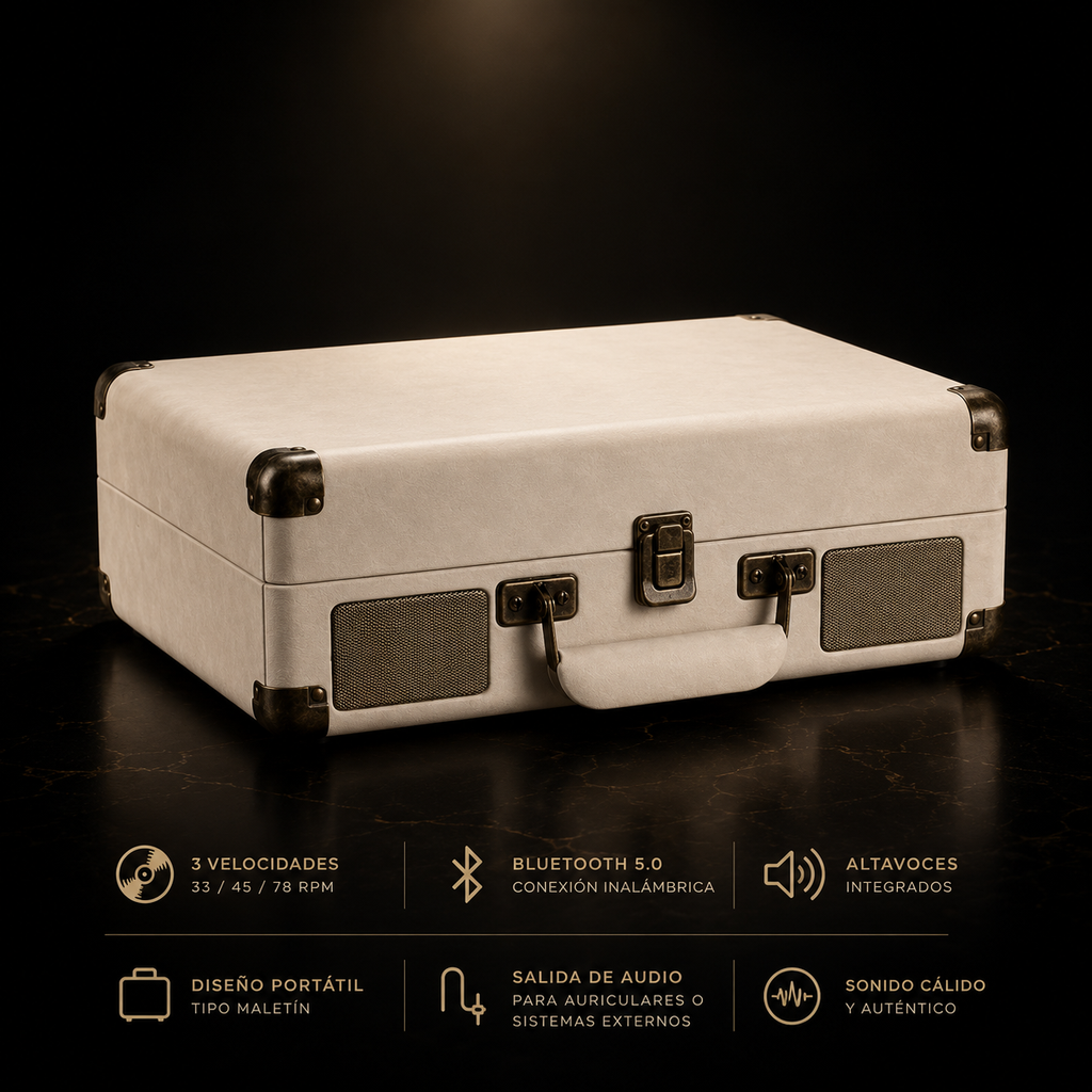 KORA Rhythm —
Tocadiscos Bluetooth Portátil Tipo Maletín