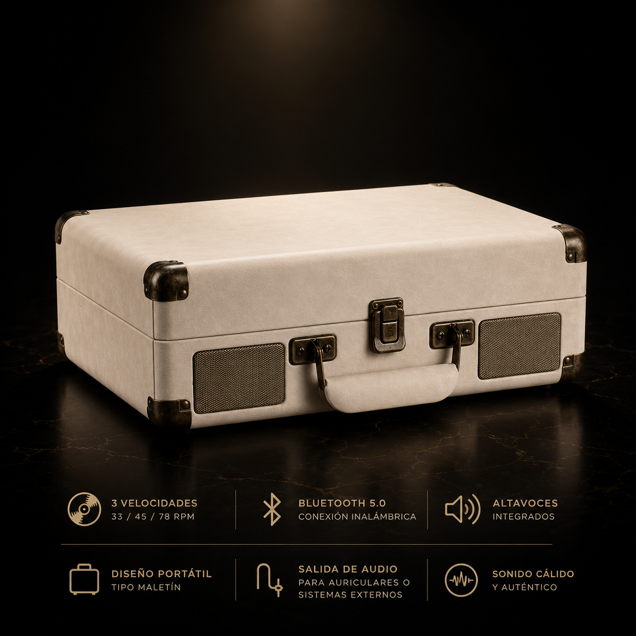 KORA Rhythm —
Tocadiscos Bluetooth Portátil Tipo Maletín