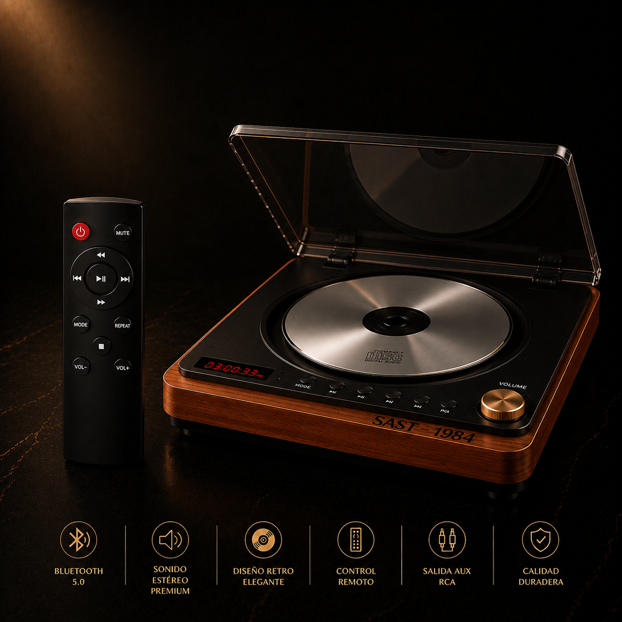 KORA Vinyl —
Reproductor CD Retro Multifunción
