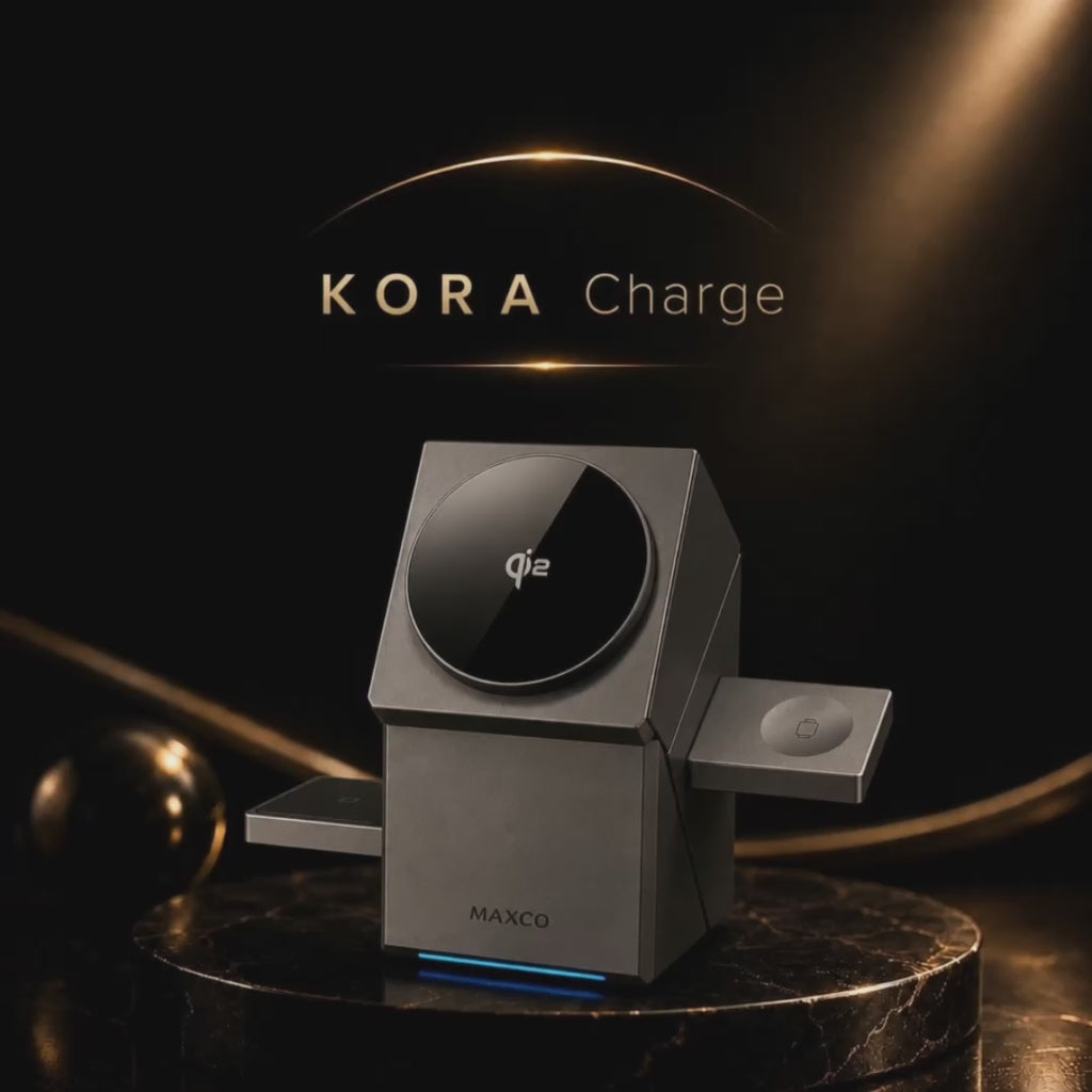 KORA Charge —
Estación de Carga Qi2 3 en 1