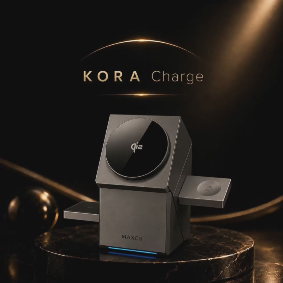 KORA Charge —
Estación de Carga Qi2 3 en 1